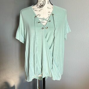 Lace up, faux wrap blouse